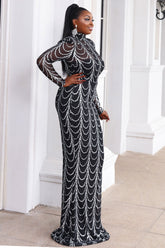 Vestidos de fiesta de noche negros de cuello alto y manga larga